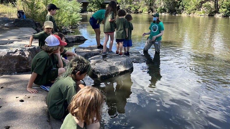 fish release with campers and Tori at the River