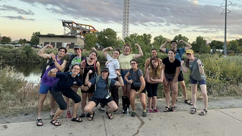 in stream trash pick up group